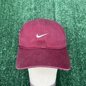 Vintage Nike Golf Strapback Hat Cap Burgundy White Swoosh Gulf Habour Course Y2K